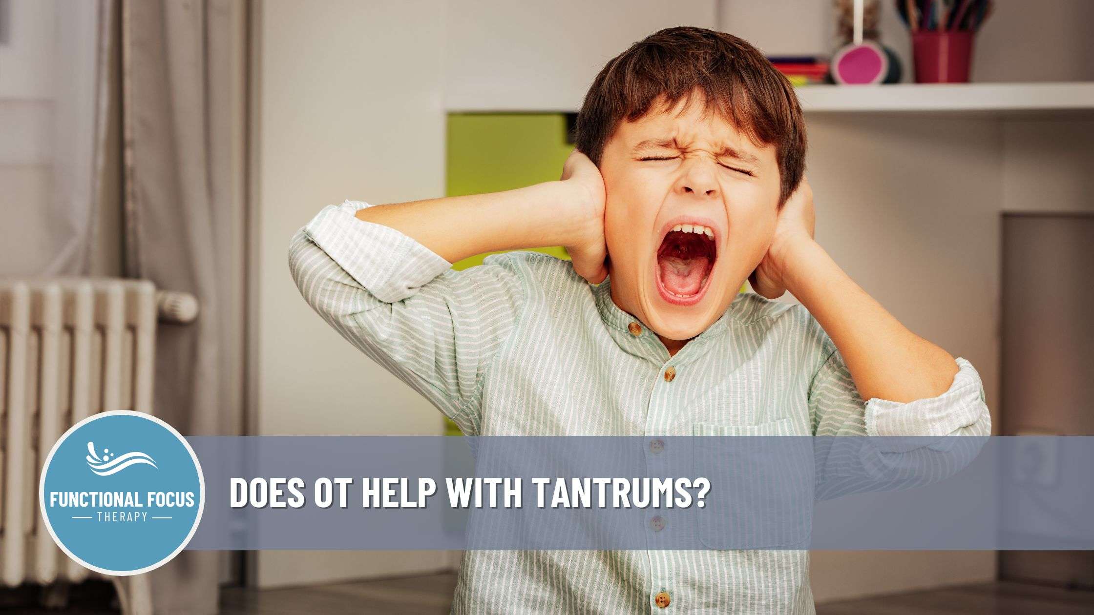 child holding his hands to his head and shouting, having a tantrum.