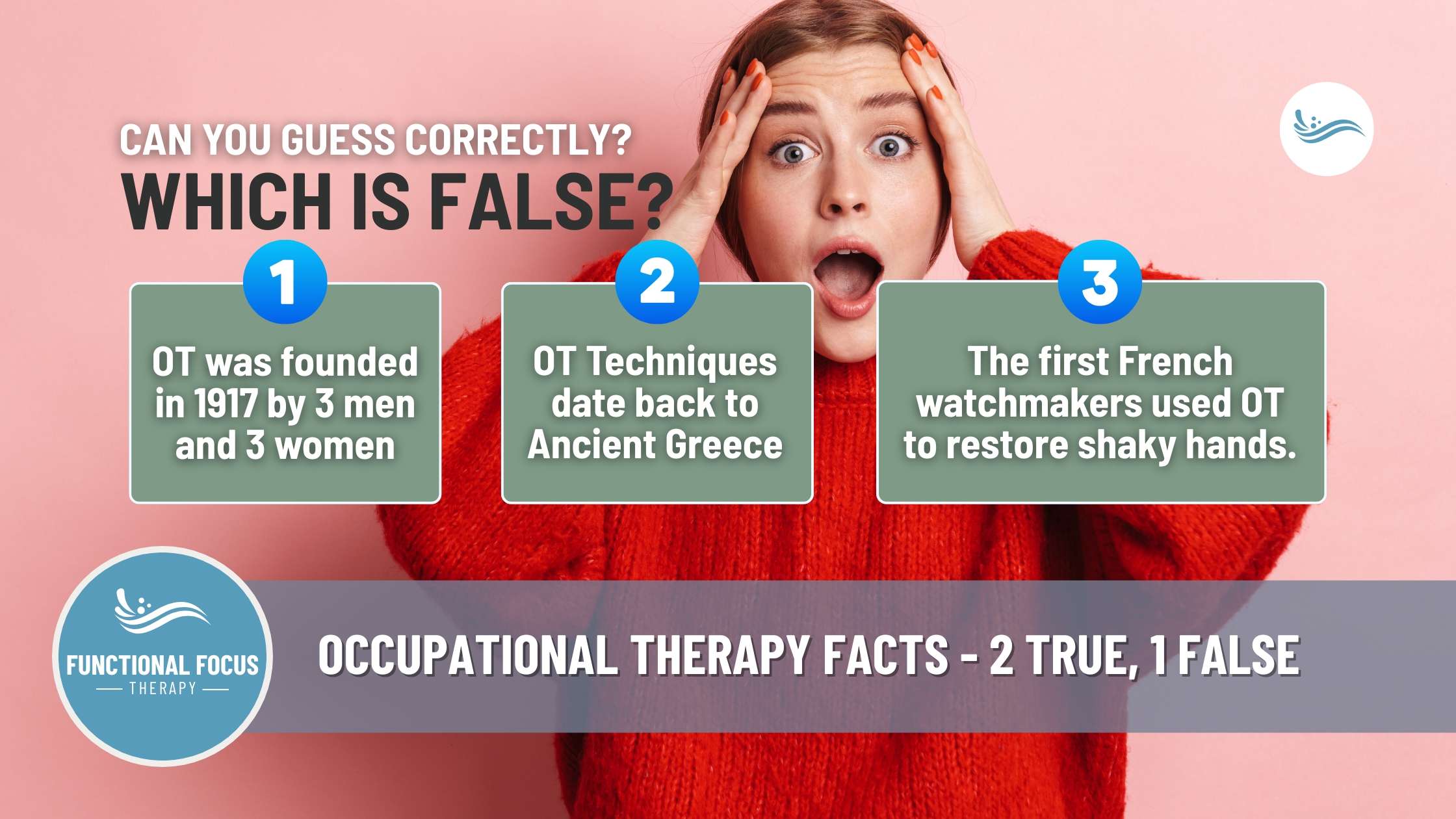 a woman with her hands on her head trying to decide between true and false occupational therapy questions